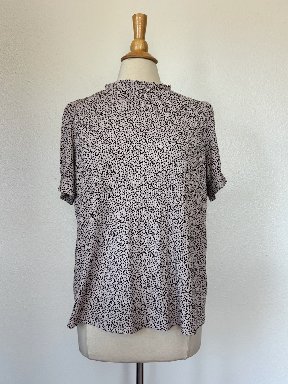 Adrianna Papell Pink & Black Short Sleeve Ruffle Blouse
